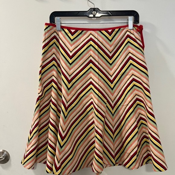 Ann Taylor Loft Womens Red Multicolor Chevron Stripe Retro Flared Skirt Size 8 - Picture 2 of 7